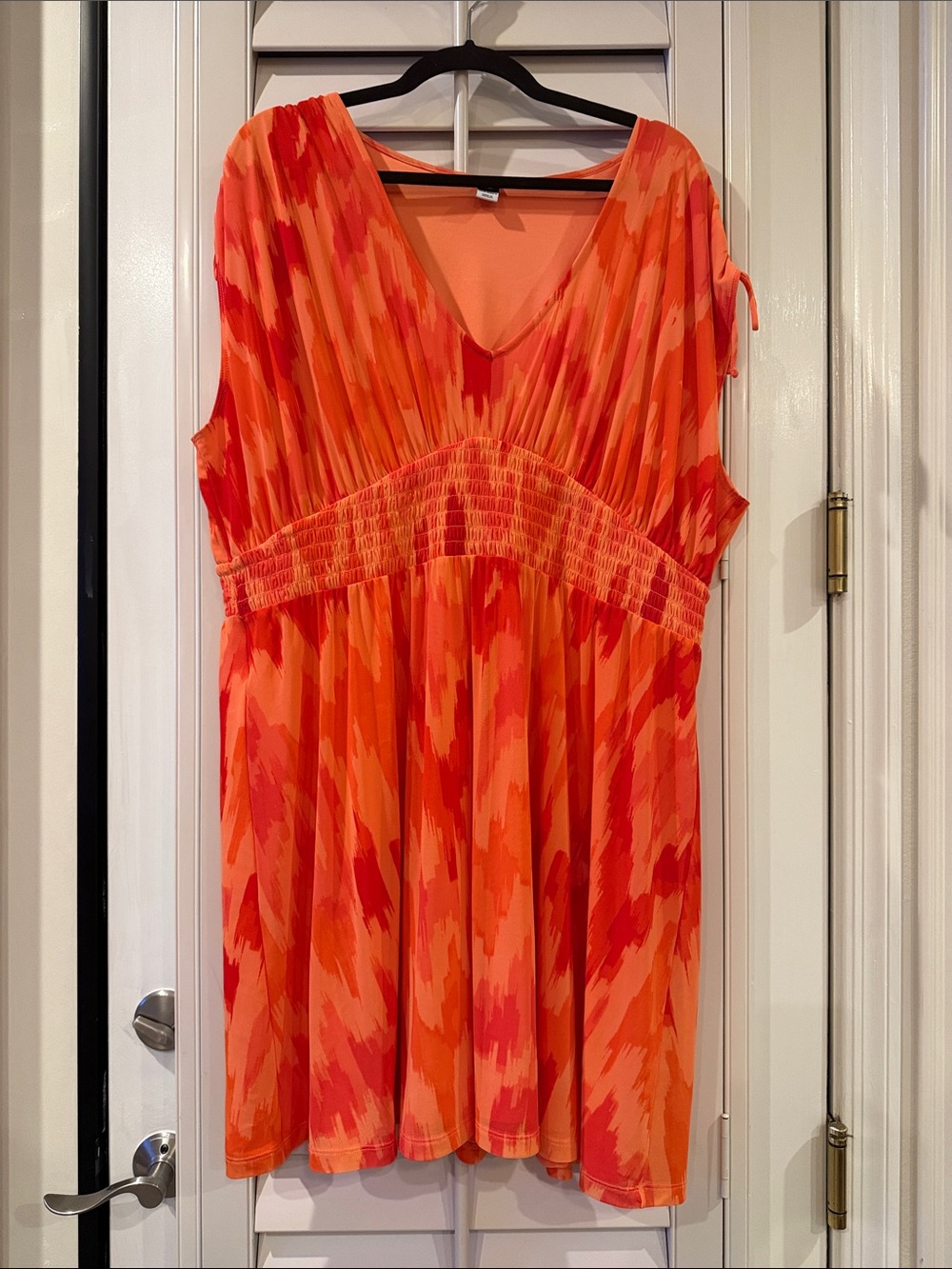 Old Navy Orange Printed V-Neck Smocked-Waist Mini Dress